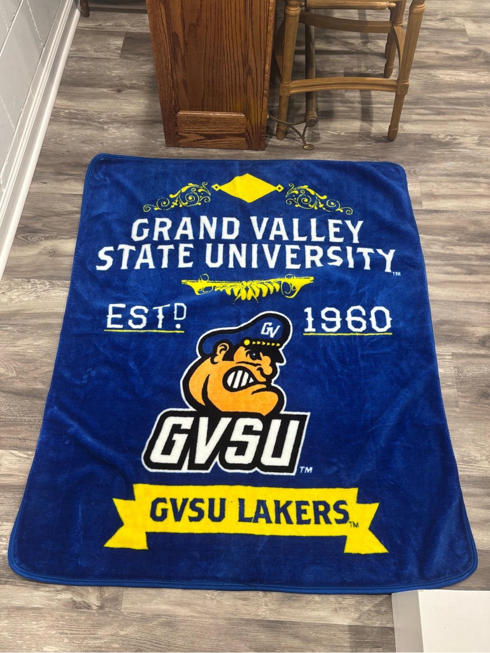 Grand Valley State University GVSU Lakers Blue Plush Throw Blanket